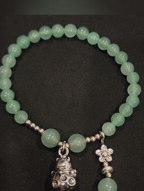 Green Aventurine Beaded Charm Bracelet - Unbranded